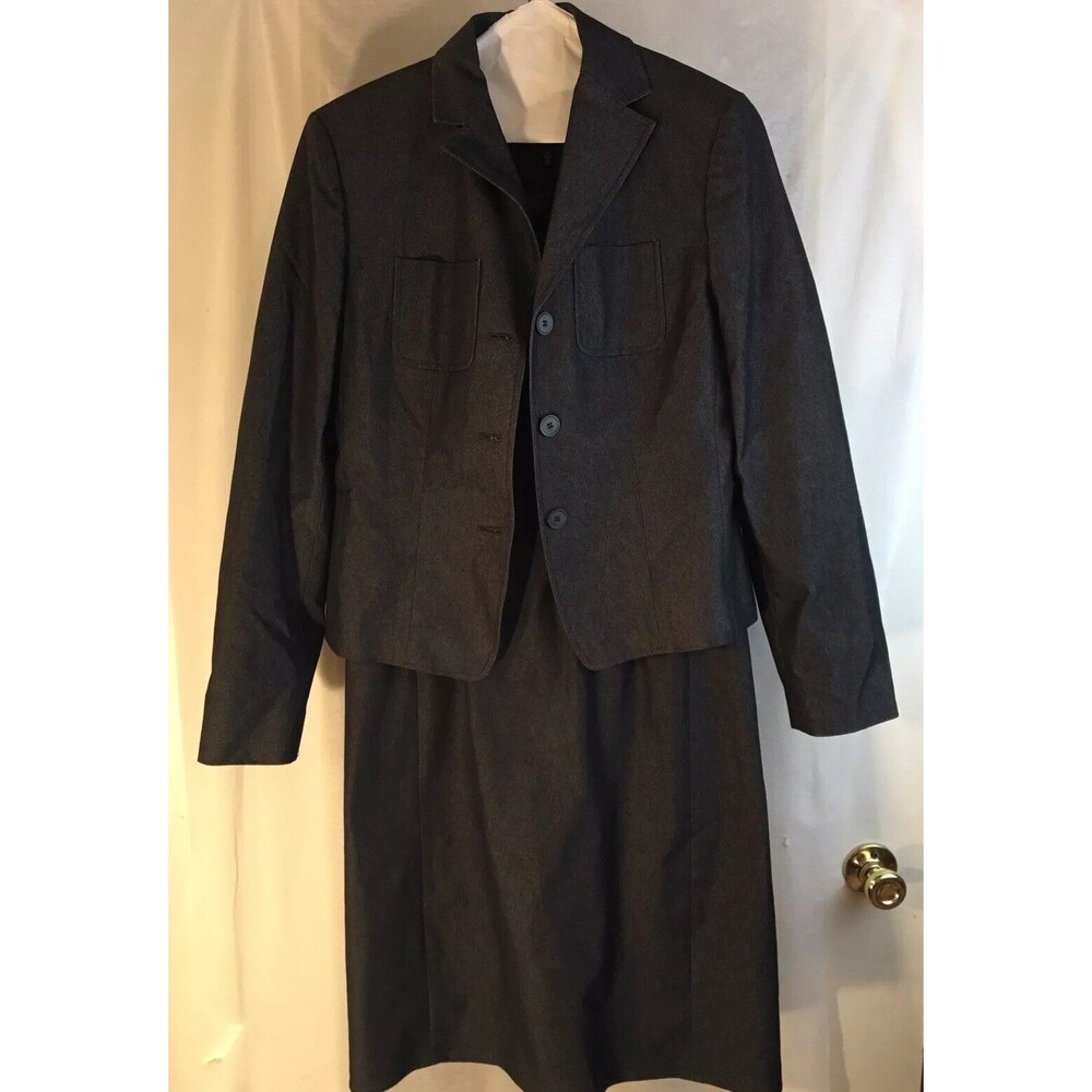 Ann Taylor Black Denim Sheath Dress Women's Career  Sleeveless With Jacket Sz 6